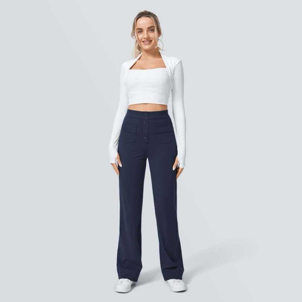HALARA DayStretch High Waisted Pockets Straight Leg Casual Pants NWOT XS Navy